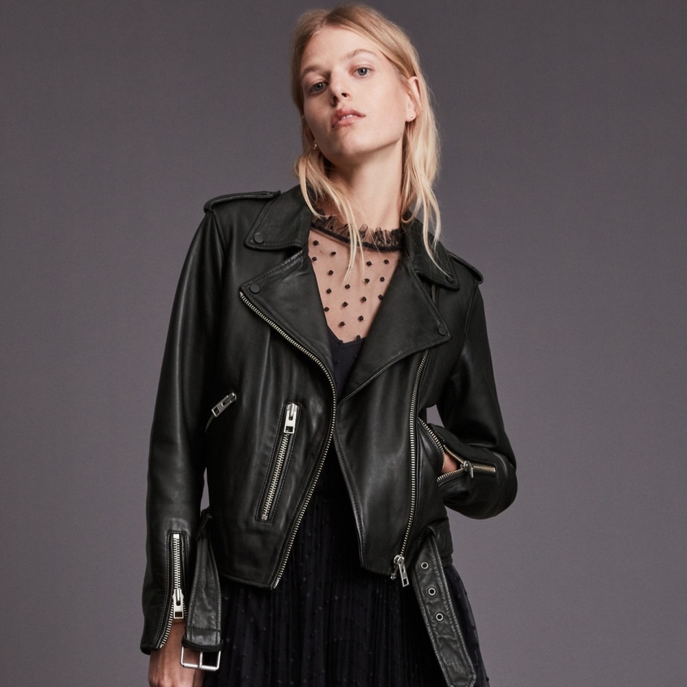 AllSaints Balfern Leather Biker Jacket Black Size 6